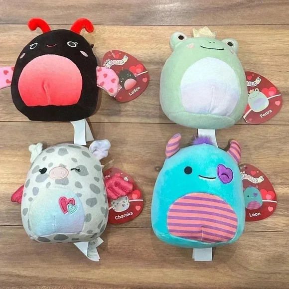 Squishmallows Other - Set of 4 Valentine’s Day Squishmallows - 5” Plush - Ladybug, Frog, Cow, Monster